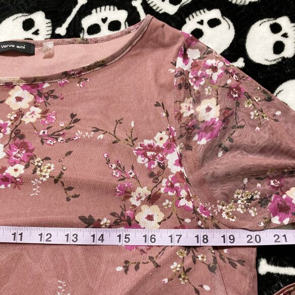 VERVE AMI Mauve long bell sleeve mesh overlay plus size blouse ~ XL XXL 2X shirt - Picture 7 of 13